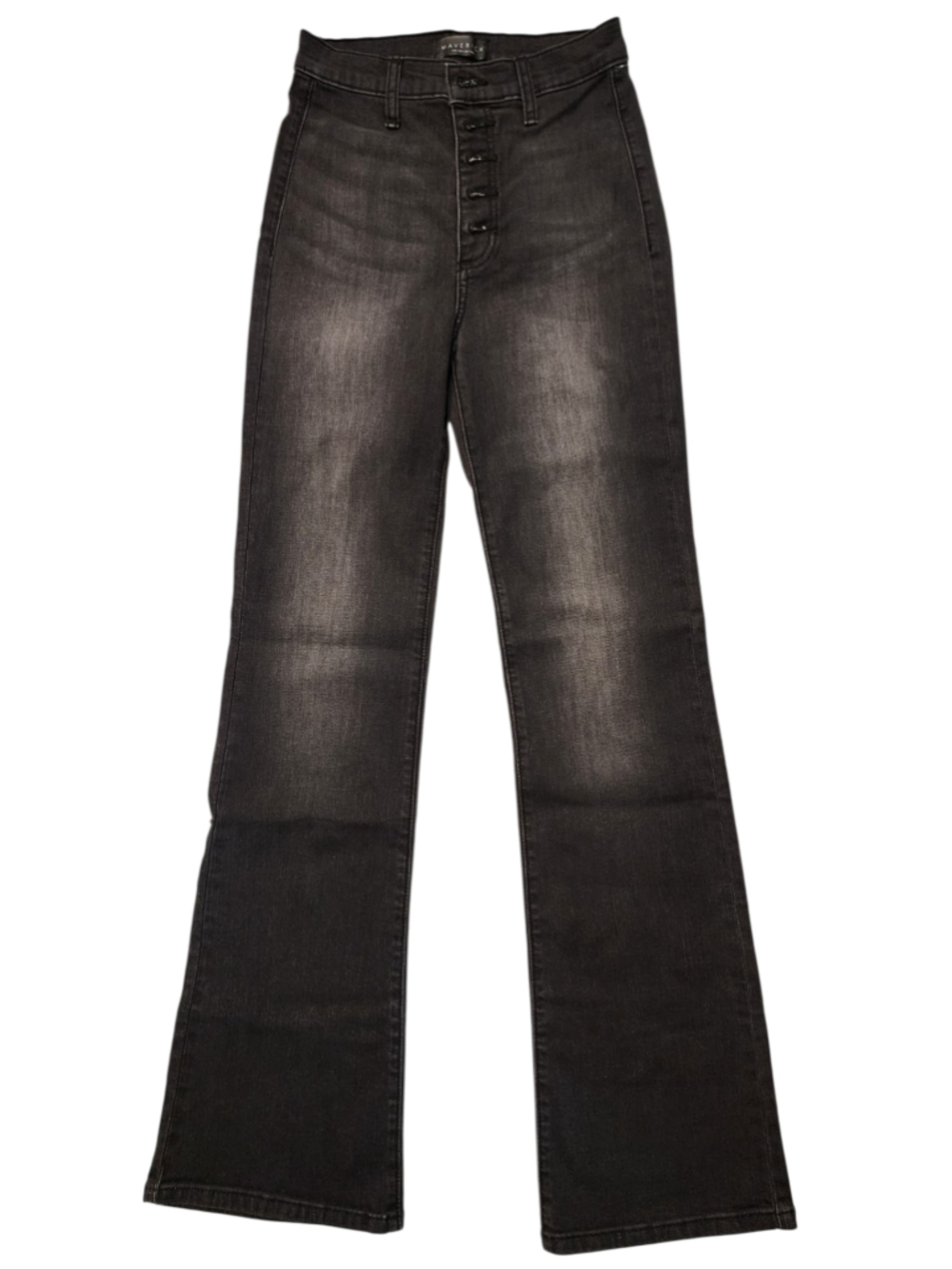 Maverick The Collection Black Flare Jeans Button Fly High Rise Stretch Size 1/25